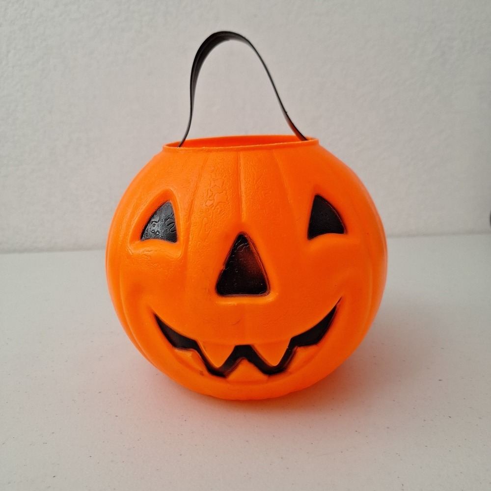 Vintage Halloween Blow Mold Pumpkin Candy Pail Bucket Carolina Enterprises 1980
